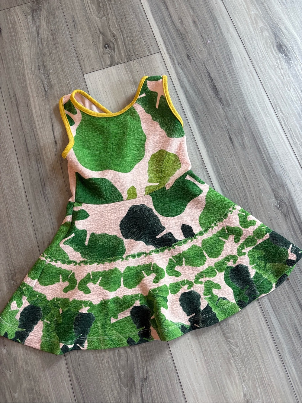 LANOOSH Boutique Girl’s Dress Green & Beige Tropical Palm Leaves | SZ XS 4/5
